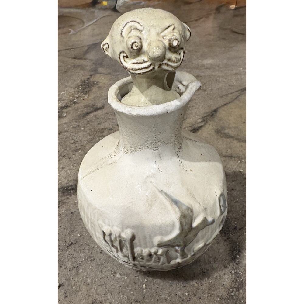 Vintage B Welsh Cruet Old Man Face Stopper Pottery Signed Pacific Stoneware Art